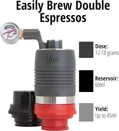 Flair The NEO Flex with Carrying Case: UPDATED Direct Lever Manual Espresso Maker for Beginners and Travel - Pressure Gauge for 9 BAR Brewing Included