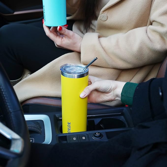 BJPKPK Yellow Skinny Stainless Steel Tumblers 20 oz Vacuum Insulated Reusable Tall Coffee Travel Tumbler Cup with Lid