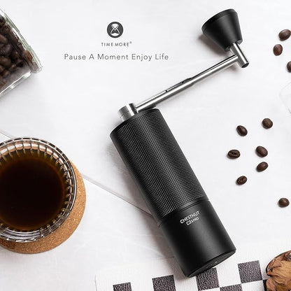TIMEMORE Chestnut C3S PRO Manual Coffee Grinder - Compact with Foldable Handle, Adjustable Stainless Steel S2C Conical Burr for Espresso, French Press & More, Portable Coffee Grinder (Black)