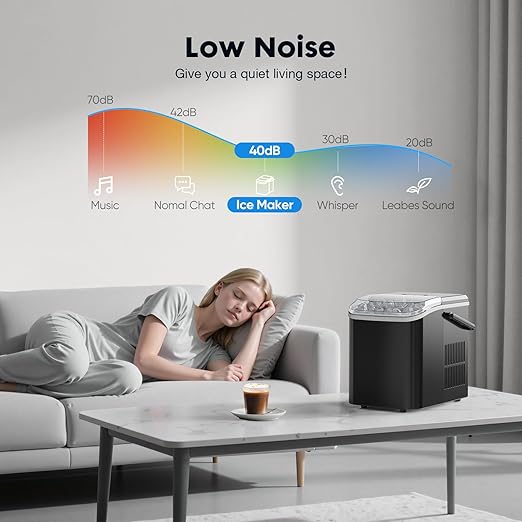 Sweetcrispy Countertop Ice Maker Machine, Portable Self-Cleaning Ice Machine with Ice Scoop, Basket and Handle, 9 Cubes in 6 Mins, 26.5lbs/24Hrs, 2 Sizes of Bullet Ice for Home Kitchen, Coal Black