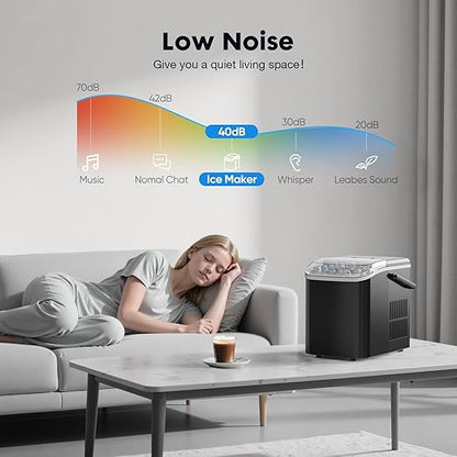 Sweetcrispy Countertop Ice Maker Machine, Portable Self-Cleaning Ice Machine with Ice Scoop, Basket and Handle, 9 Cubes in 6 Mins, 26.5lbs/24Hrs, 2 Sizes of Bullet Ice for Home Kitchen, Coal Black