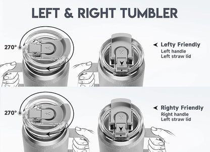 Meoky 24oz Travel Mug, Triple Insulated Stainless Steel Tumbler with Handle and 2-in-1 Straw and Sip Lid, 100% Leak Proof, Keeps Cold for 24 Hours or Hot for 8 Hours, Cupholder Friendly (Rock)