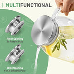 Load image into Gallery viewer, SUSTEAS 2.2 Liter 75oz Glass Pitcher with Lid, Easy Clean Heat Resistant Glass Water Carafe with Handle for Hot/Cold Beverages - Water, Cold Brew, Iced Tea &amp; Juice, 1 Long-Handled Brush Included