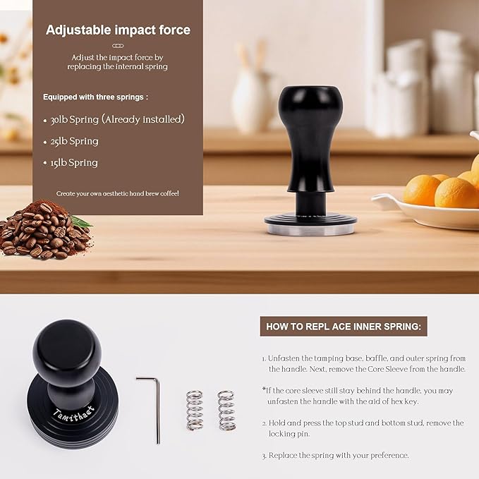 45.5mm Espresso Tamper - Professional Stainless Steel Coffee Press with Ergonomic Handle, Barista-Grade Espresso Accessories