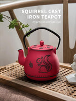 Load image into Gallery viewer, Toptier Teapot with Removable Infuser, Cast Iron Tea Kettle Stovetop Safe, Squirrel Design Tea Pot Coated with Enameled Interior for 32 Ounce (950 ml), Red