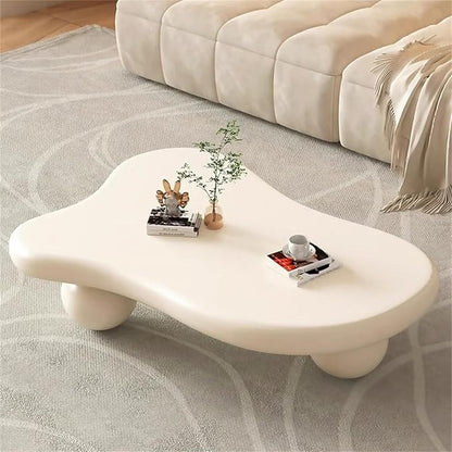 Cloud Coffee Table for Living Room with Round Corners Modern Style Center Table with 3 Ball-Shaped Legs Wood Tea Table for Small Space Apartment Easy Assembly (White W48 * D36 * H14inch)