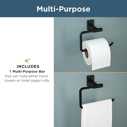 Franklin Brass Kildare 3-Piece Bathroom Set Satin Nickel 18" + 6" Towel Rack, Toilet Paper Holder/Hand Towel Holder, Hook | 3-Piece Bath Hardware Accessories Set KLD63-SN