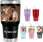 Load image into Gallery viewer, Personalized Coffee Tumbler with Pictures Text Name, Custom Photo Stainless Steel Coffee Tumbler, Coffee Travel Mug Cup 30 Oz, Custom Gifts for Father's Day Birthday Christmas for Dad, Mom, Friend