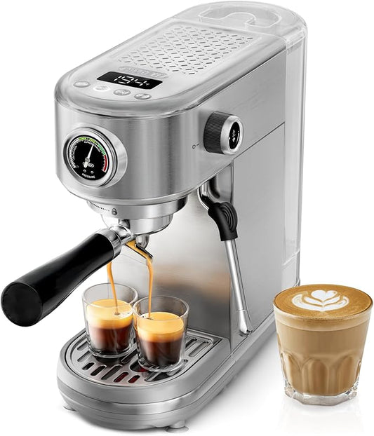 HIBREW H10B - 51mm Espresso Machine - Temperature & Cup Volume Adjustable at will - With Intelligent Display Screen & Pressure Gauge - Stainless Steel Body