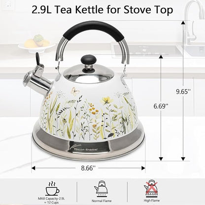 Tea Kettle, 3.1 Quart Whistling Tea Pot for Stove Top, Food Grade 304 Stainless Steel Teapot with for Coffee, Tea, Milk etc