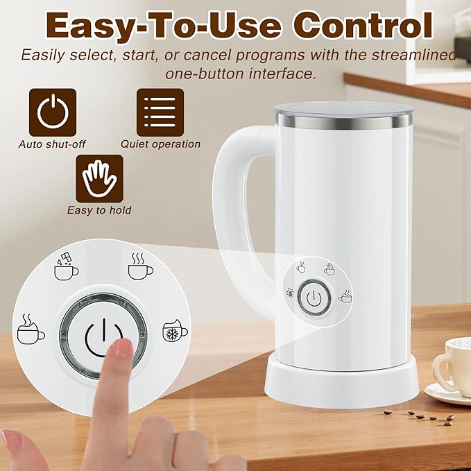 Milk Frother and Steamer, Electric 4-in-1 Hot and Cold Foam Maker, Automatic Milk Warmer with Two Whisks for Latte Cappuccino Hot Chocolate, 10.1oz/300ml, White