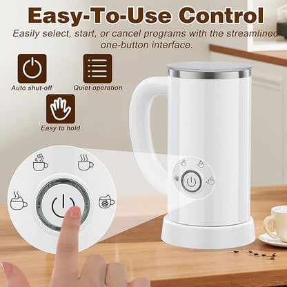 Milk Frother and Steamer, Electric 4-in-1 Hot and Cold Foam Maker, Automatic Milk Warmer with Two Whisks for Latte Cappuccino Hot Chocolate, 10.1oz/300ml, White