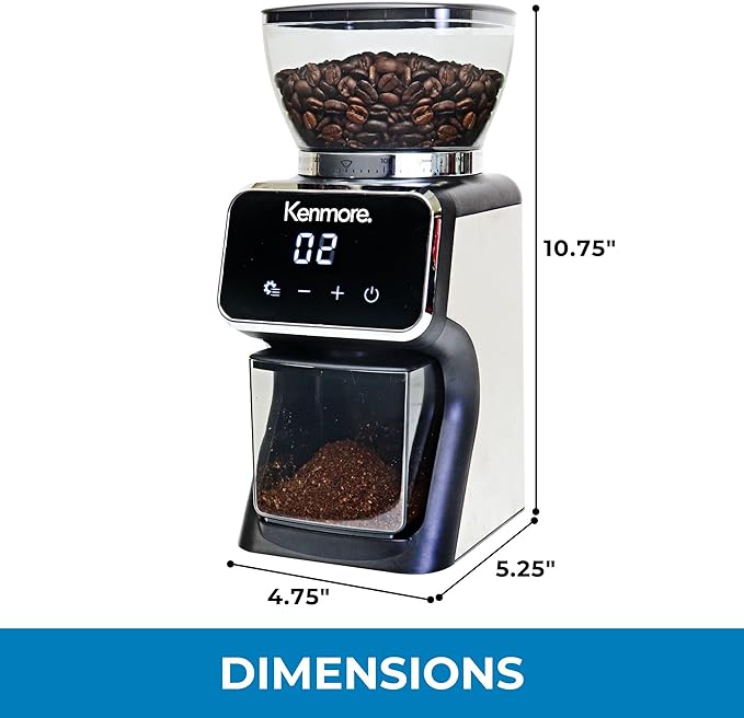 Kenmore Conical Burr Grinder - Grind Coffee Beans For Home Brewing, Smart Maquina Moler, Control Dosing For Espresso, French Press, Drip Coffee, 30 Grind Size, Digital Control, Spice grinding