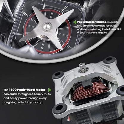 Commercial Blender, 1500W Vacuum Blender for Less Foam, Professional-Grade Quiet Shield, Kitchen Timer, 9 Speeds, 6 Programs for Smoothies, Frozen Drinks, Self-Cleaning, 64oz Bulk Production