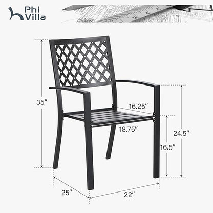 PHI VILLA Wrought Iron Patio Dining Chairs, Stackable Black Outdoor Patio Chairs Set of 4, Metal Patio Chairs, Support 300 LBS, Black