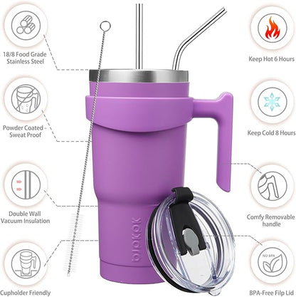 BJPKPK Tumbler With Handle 20oz Stainless Steel Insulated Tumbler With Lid And Straw For Water Or Ice Coffee,Lavender