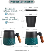 Load image into Gallery viewer, ZENS Tea Cup with Infuser and Lid for Loose Leaf Steeping, 16.9oz Embossed Ceramic Tea Infuser Mug, Wood Handle Tea Diffuser, Great Gift