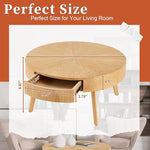 Load image into Gallery viewer, Round Wood Coffee Table for Living Room, Modern Farmhouse with Drawer, Solid Boho Circle Table with 4.5” Thick Tabletop, 31.5" L x 31.5" W x 15.87" H