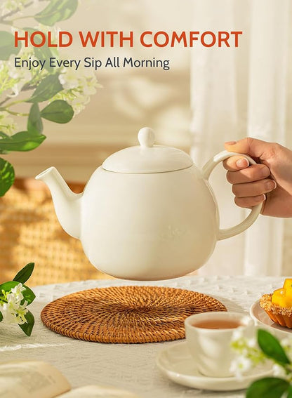 Sweese Porcelain Teapot, 40 Ounce Tea Pot - Large Enough for 5 Cups, White