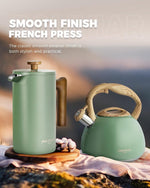 Load image into Gallery viewer, POLIVIAR French Press Coffee Maker, 34 oz Coffee Press with Real Wood Handle, Double Wall Insulation &amp; Dual-Filter Screen, Food Grade Stainless Steel for Good Coffe and Tea (Flatland)