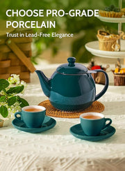 Sweese Teapots for Tea, 27 oz Porcelain Tea pot with Removable Stainless Steel Infuser, Tea Pots for Loose Tea - Dark Green