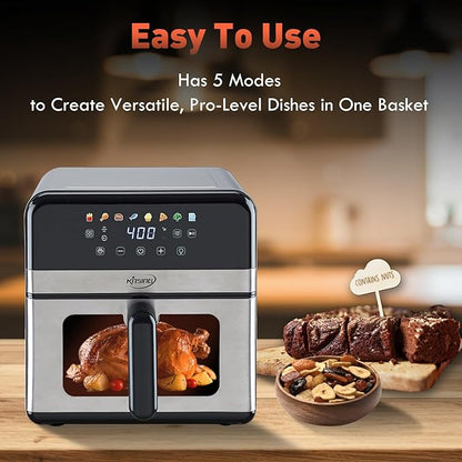 Air Fryer with Window Visible 8-in-1,Compact & Large 7.5-Qt,Up to 85% Less Oil,Roast, Bake, Dry, Reheat, Frozen, Broil,160-400℉ Even Results With Precise Temperature Control,Whole Metal Cover