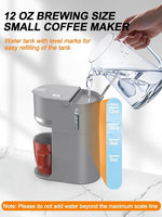 Load image into Gallery viewer, Single Serve Coffee Maker for K-Cup and Ground Coffee, Fast Brew, 6-12 oz Brew Sizes One Cup Coffee Machine Fits 5.5" Mugs, One-Button Small Coffee Maker with Descaling Reminder,Grey