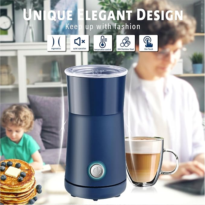 Huogary Milk Forther Simple Milk Frother and Steamer 2-in-1 Milk Steamer with Hot Milk Foam and Hot Milk for Latte, Macchiato, Cappuccinos (blue), medium