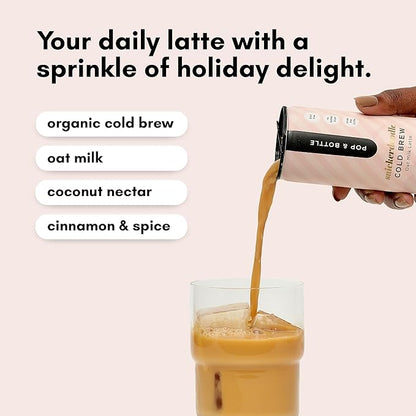 Pop & Bottle Oat Milk Lattes- Cold Brew, Cold Brew Coffee Cans, Canned Coffee, Iced Coffee, Organic, Dairy Free, Gluten Free, Lightly Sweetened with Coconut Nectar- Snickerdoodle, 8 Fl Oz (12 Pack)