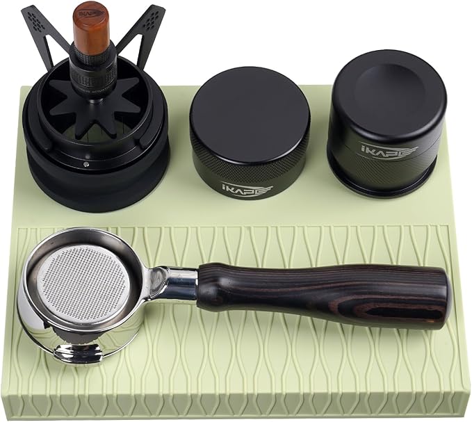 IKAPE Espresso Tamping Mat, Food Grade Silicone Coffee Tamper Mat, Portafilter Tamp Mat Espresso Accessory For Baristas, Waterproof Heat Resistant Tamping Pad Mat for Counter(Light Green)