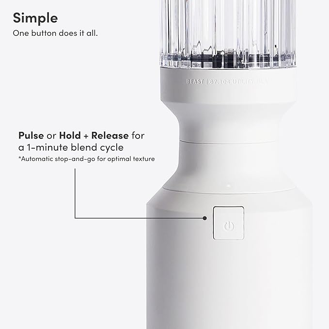 Beast Mighty 850 Plus | Premium Compact Personal Blender | Smoothies, Shakes, Dressings, Sauces | Blends Ice and Frozen Fruit | New XL Vessel | Extra Vessels, Lids and Straws | 850W (Cloud White)