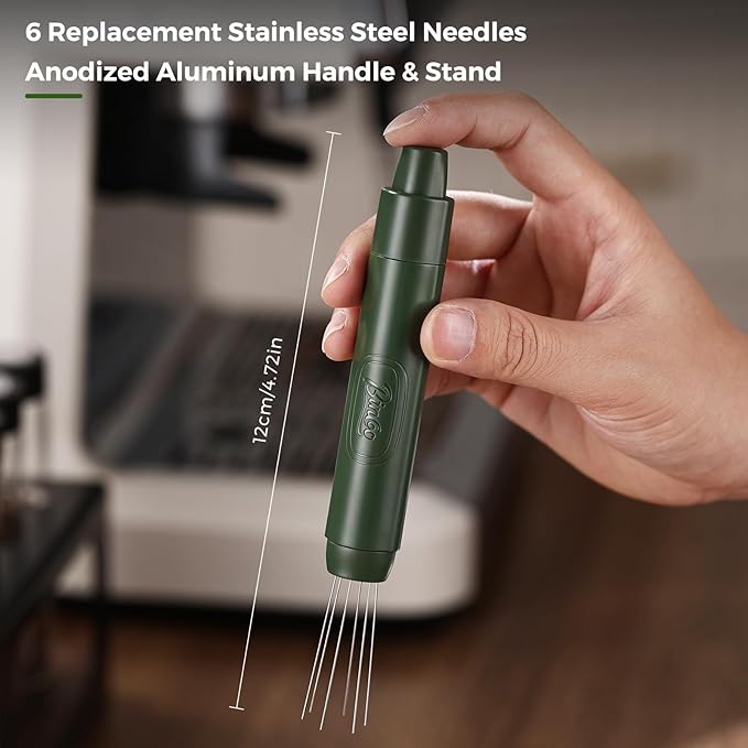 WDT Espresso Distribution Tool - Bincoo Magnetic Espresso Stirrer Tool For Barista, Espresso Tamper With Stainless Steel Retractable Needles with 6 Extra Stirrer (Green)