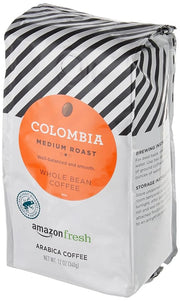 Amazon Fresh Colombia Whole Bean Coffee, Medium Roast, 12 Ounce