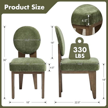 Mid-Century Modern Walnut Dining Chairs Set of 2, Vintage Green Wooden Kitchen Chairs, Retro Upholstered Velvet Cushioned Seat with Curved Backrest, Armless Accent Side Chair for Bedroom