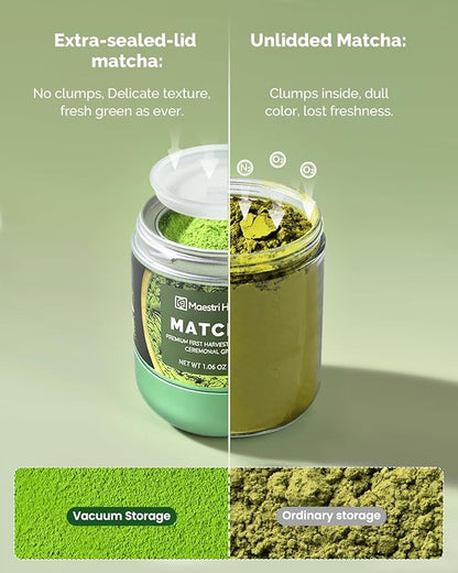 Maestri House Ceremonial Grade Matcha Powder - Premium First Harvest Green Tea Powder, 100% Pure Unsweetened No Additives, USDA Organic Gluten-Free Vegan, 1.06oz Tin