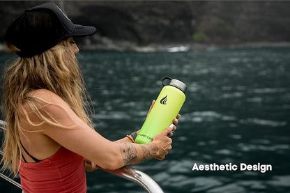 HYDRO CELL Stainless Steel Insulated Water Bottle with Straw - For Cold & Hot Drinks - Metal Vacuum Flask with Screw Cap and Modern Leakproof Sport Thermos for Adults (Neon 40oz)