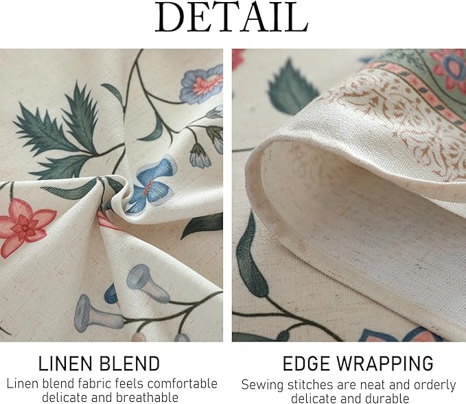 Designer Chinoiserie Linen Floral Extra Long Tablecloth Rectangle,White Wrinkle Resistant Table Cloth,Elegant Decor Tablecloths for Dining Thanksgiving Kitchen Party,67"*118"-Daffy