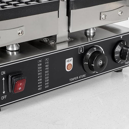 Commercial Square Waffle Maker, 2 slice Waffle Iron, Non-Stick Industrial Belgian Waffle Maker Stainless Steel 110V Temp and Time Control, Suitable for Restaurant Bakeries Snack Bar Family