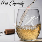 Load image into Gallery viewer, Personalized Wine Glass Script Monogram Initial and Name Engraved 17 oz Stemless Customized Red White Wine Glass Gift for Women