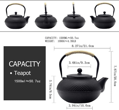 Big Cast Iron Teapot, Japanese Tetsubin Tea Kettle for Stovetop Safe, Cast Iron Teapot with Tea Strainer for Loose Tea and a Fully Enameled Interior (1500ml/50.7oz)