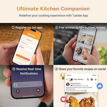 Tastee Ceramic Air Fryer, 8-in-1 Compact 5.5QT AirFryers, 450°F Digital Airfryer Dehydrator with Smart Probe, 24 Presets One-touch Cooking, In-app Recipes with Window, Dishwasher-safe & Non-stick