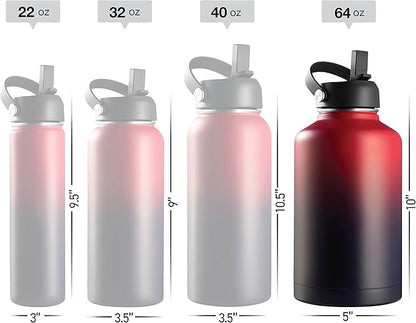 Stainless Steel Insulated Water Bottle and Travel Mug for Hot and Cold Beverages, Wide Mouth, Double Wall Insulated Hydration Sports Water Bottle for Hiking, Biking, Outdoor, 64 OZ BPA Free