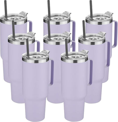 HASLE OUTFITTERS 40 oz Stainless Steel Tumbler with Handle, Vacuum Insulated Tumblers Bulk, Reusable Double Wall Travel Coffee Mug, Durable Powder Coated Water Bottle(Purple, 8)