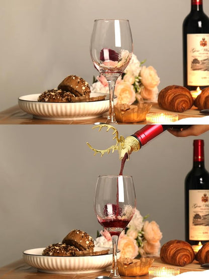 Gold Deer Head Wine Pourer, Liquor Bottle Pour Spout with Leak-Proof Rubber Stopper, Universal Fit for Wine Whiskey Champagne Olive Oil – Drip-Free Bar Pourer Gift for Men, Weddings & Holidays