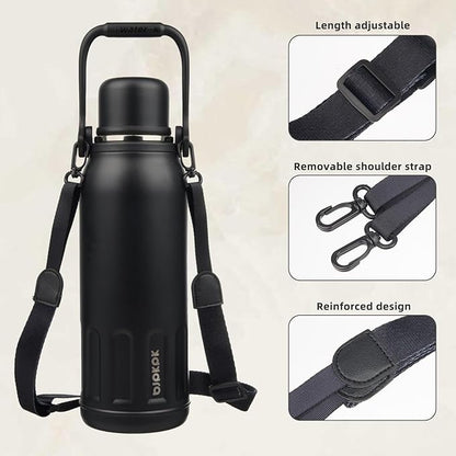 BJPKPK Insulated Water Bottle 50oz Vacuum Insulated Stainless Steel Water Bottles with Handle and Lid Travel Metal Thermal Flask for Outdoor Sports,Black