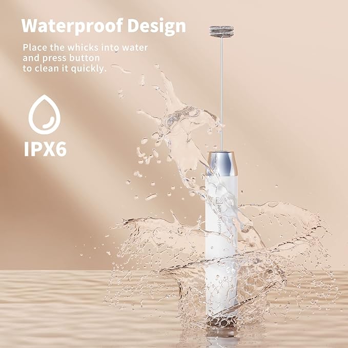 Maestri House Rechargeable Milk Frother with 3 Heads, LunaFro AS Handheld Electric Foam Maker Waterproof Detachable Stainless Steel Whisk Drink Mixer Foamer with Stand for Lattes, Cappuccino, Egg