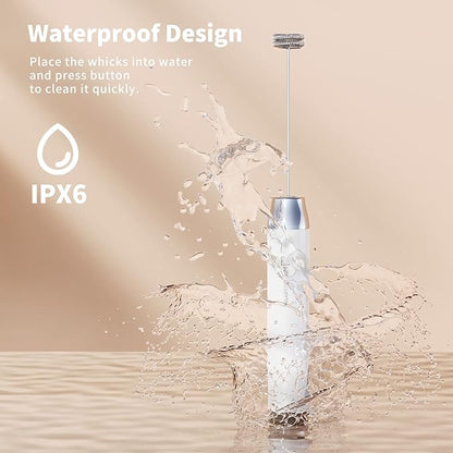 Maestri House Rechargeable Milk Frother with 3 Heads, LunaFro AS Handheld Electric Foam Maker Waterproof Detachable Stainless Steel Whisk Drink Mixer Foamer with Stand for Lattes, Cappuccino, Egg