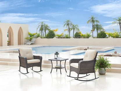 HUMMUH Outdoor End Table,Patio Wicker Small Side Table, PE Rattan Coffee Table with 2-Tier Storage Shelf for Bistro Set Conversation Sets Brown…