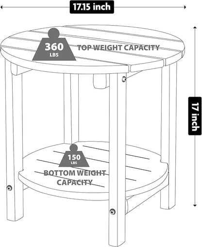 LZRS Round Adirondack Side Table Double End Table, Outdoor Side Tables for Patio, Backyard,Pool, Indoor Companion, Easy Maintenance & Weather Resistant(White)