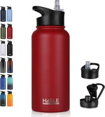 Load image into Gallery viewer, HASLE OUTFITTERS 32 oz Insulated Water Bottle Stainless Steel Double Walled Vacuum Sports Water Bottle with 2 Lids (Straw and Spout Lid) for Gym Camping Hiking(Red,1)